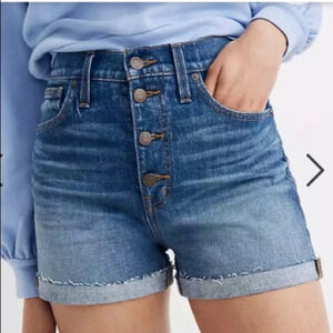 Madewell high-rise denim shorts button fly cuffed cutoff 21225